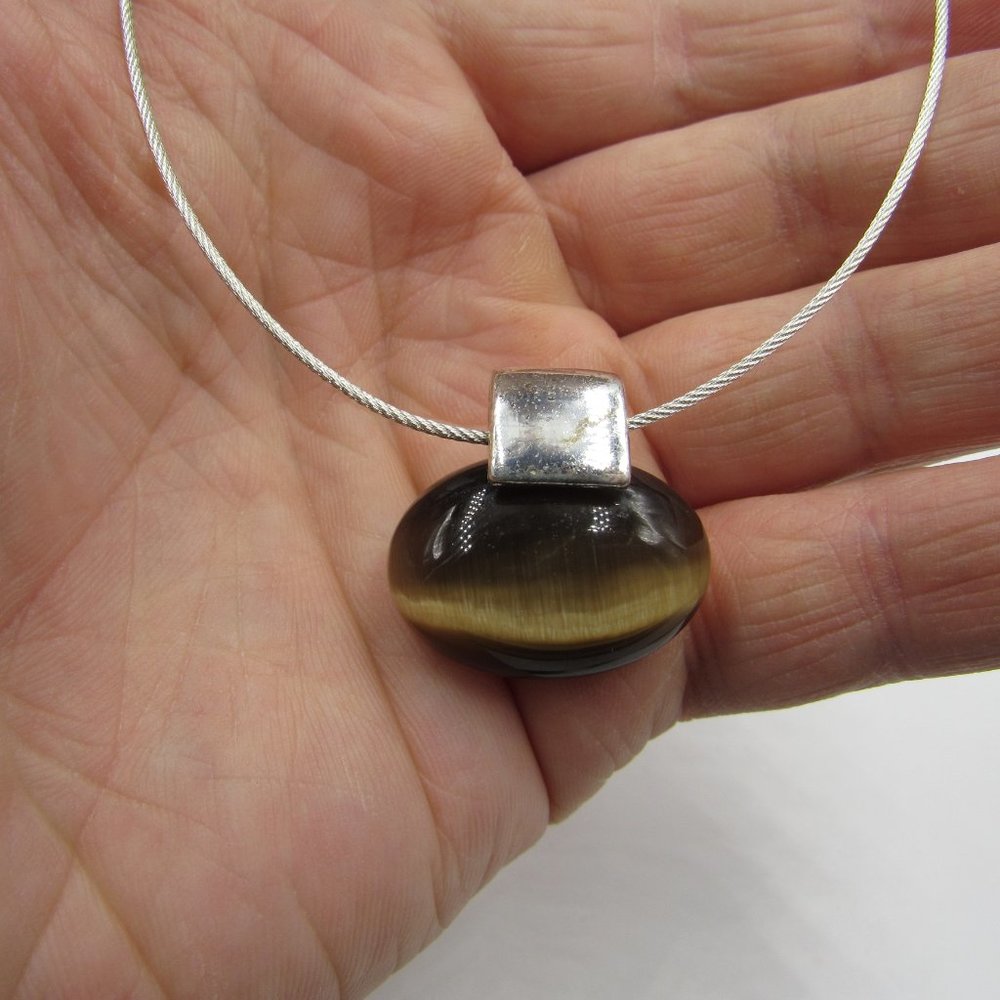 18" Silver Tone Faux Stone Necklace Vintage - Picture 2 of 4